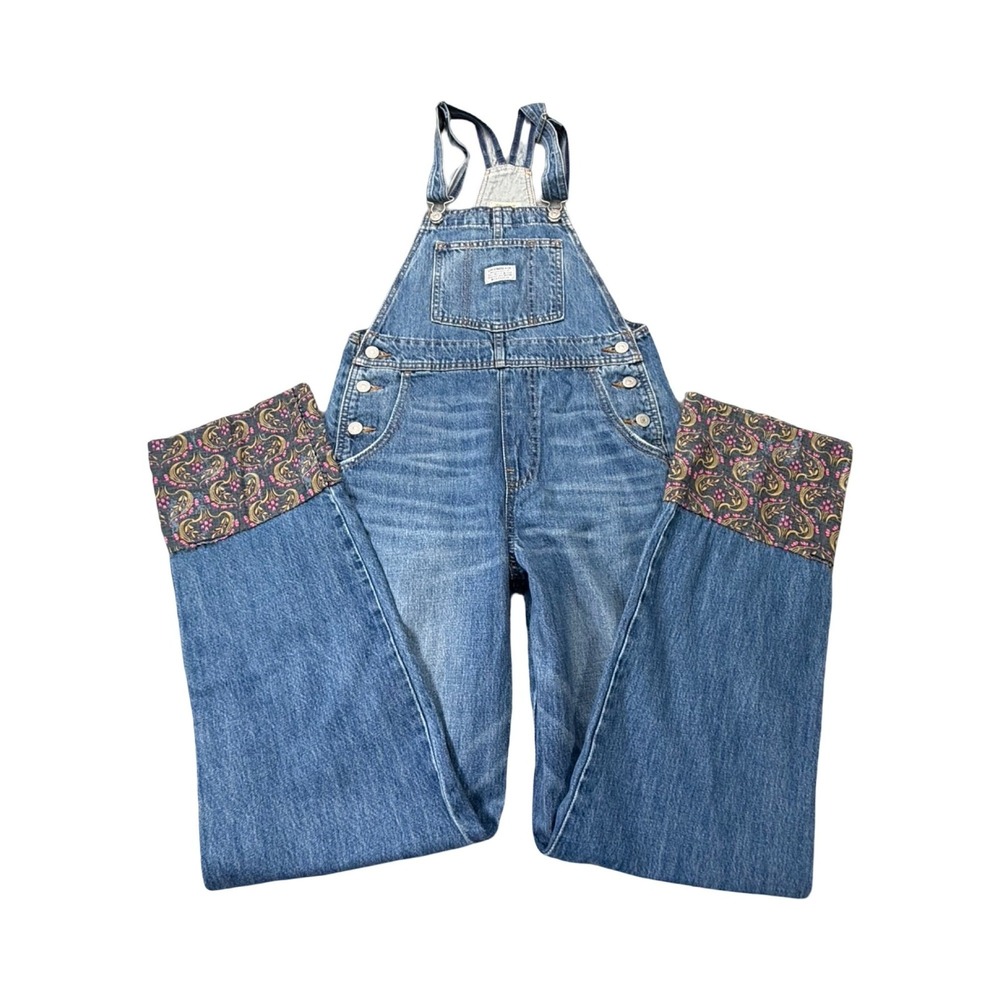 Levis Premium Overalls Womens XS Blue Paisley Cuff Upcycled